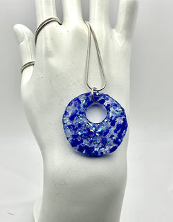 Mottled Bright Blue Circle Pendant