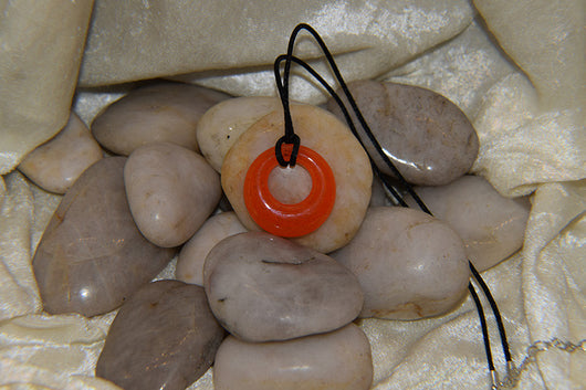 Off-Set Round Bright Orange Pendant With Satin Cord