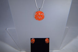 Round Mottled Orange Pendant and Earring Set