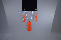 Rectangular Orange Mottled Pendant and Earring Set