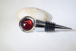 Silver Metal Bottle Stopper With Ruby Red Cabochon
