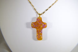 Butterscotch Colored Cross Pendant with Iridescent Sparkles