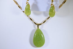 Lime Green Tear-Drop Shaped Pendant with Matching Tear-Drop Shaped Earrings