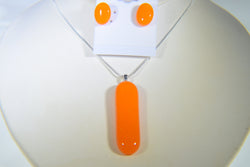 Oblong Citrus Orange Pendant and Earring Set