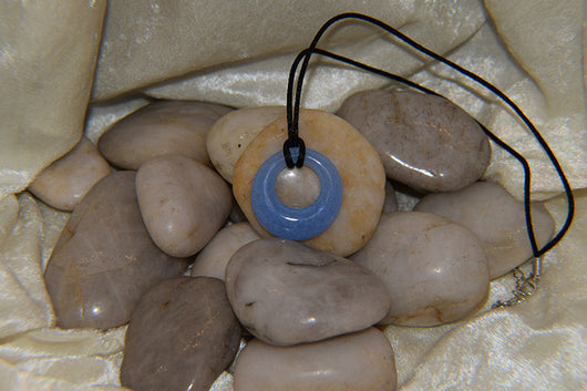 Off-Set Round Periwinkle Pendant  With Satin Cord
