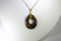 Off-Set Tear-Drop Shaped Pendant (Black with Grey and Burnt Orange Specks)