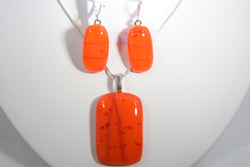 Orange with Purple Streaks Pendant and Earring Set