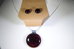 Round Burgundy Pendant and Earring Set