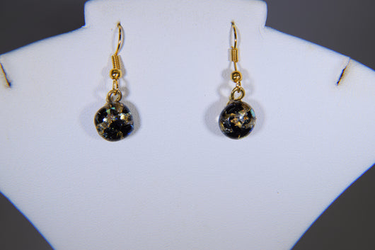 Dainty Clear Glass with Black and Iridescent Specks Earrings