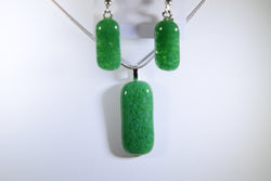 Rectangular Kelly Green Pendant and Earring Set