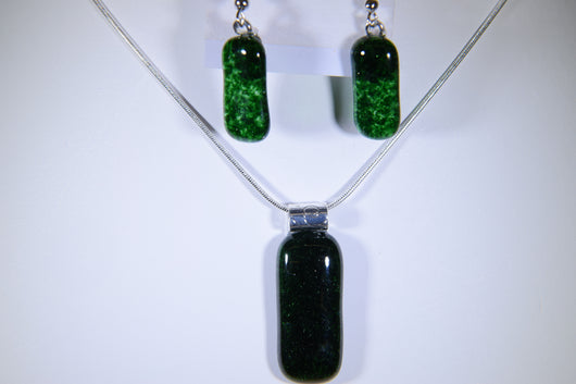 Dark Green Oblong Pendant and Earring Set